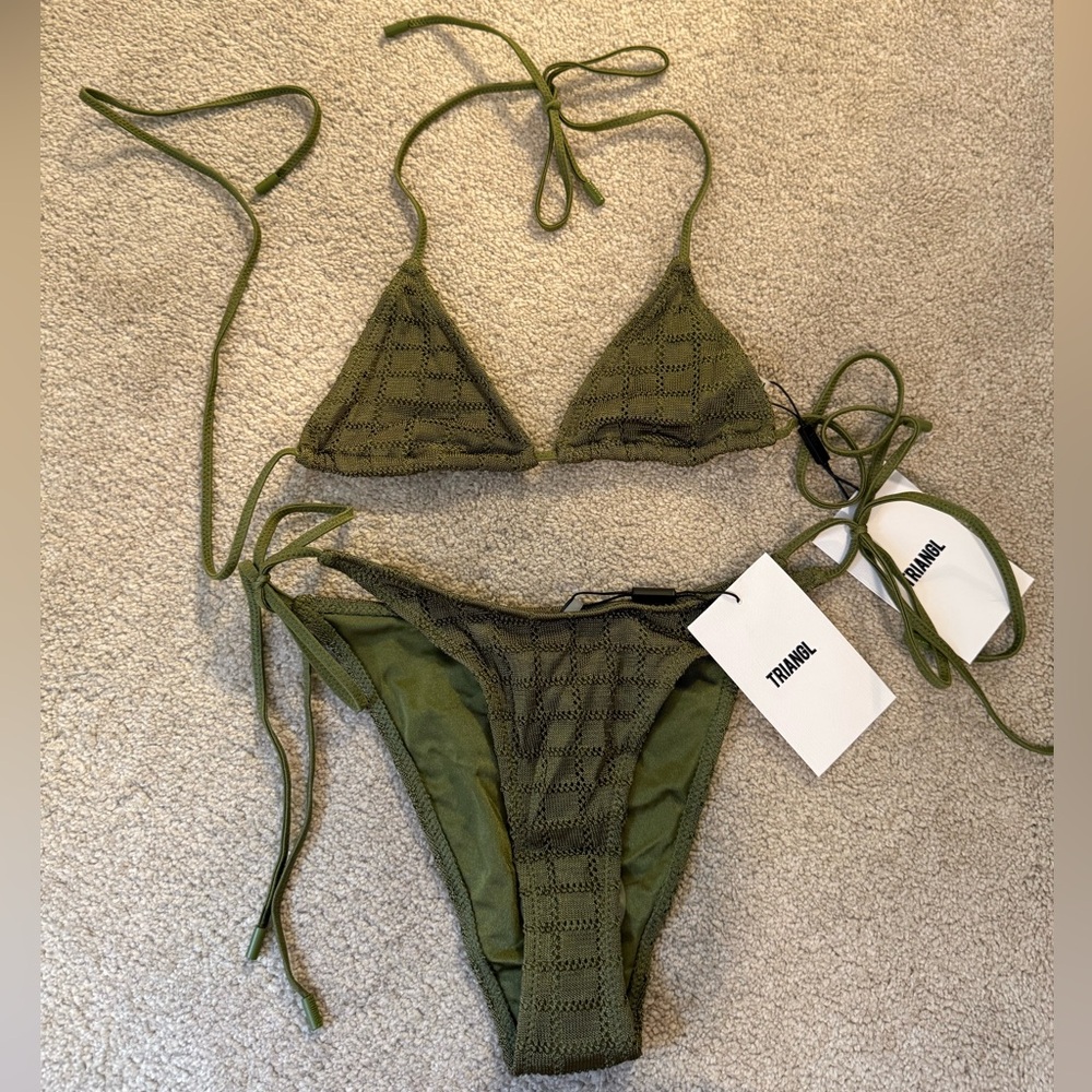 triangl swimwear Olive Green Crochet Triangle Bikini